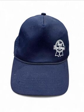 Pabst Blue Ribbon PBR Trucker Hat - Navy Blue SnapBack Beer Logo Cap
